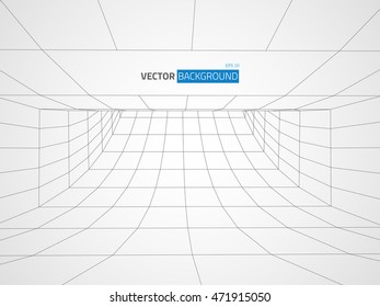 Digital 3d wireframe tunnel. Vector abstract background.