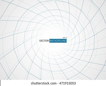 Digital 3d wireframe tunnel. Vector abstract background.
