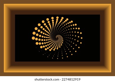 Digital Abstract Art geometric swirl pattern round, golden yellow color decorated with beautiful border for wall decoration, canvas print, wallpaper,background,textil and digital media needs.