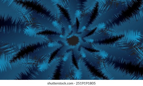 Arte abstracto digital con un patrón de estallido estelar de puntos agudos y alargados que irradian desde el centro, sobre un fondo azul profundo. Ideal para diseños modernos y tecnológicos.