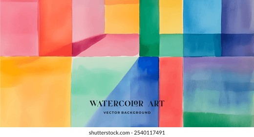 Una obra de arte abstracta digital con un patrón geométrico de cuadrados coloridos en estilo acuarela.