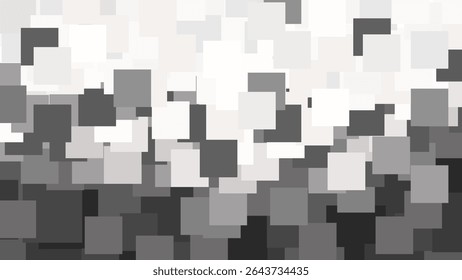 A digital abstract background featuring a dynamic pattern of overlapping squares in gray