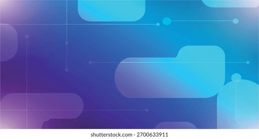 A digital abstract background featuring a gradient from deep purple to bright blue, overlaid with soft, rounded rectangular shapes and thin horizontal lines.