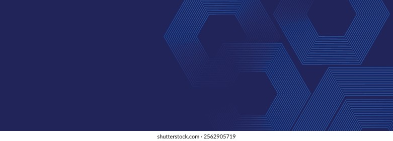 Digital abstract background with hexagon lines on blue background. Futuristic digital network line art design for poster, flyer, cover, website, banner