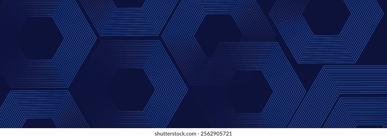 Digital abstract background with hexagon lines on blue background. Futuristic digital network line art design for poster, flyer, cover, website, banner