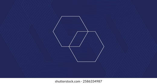 Digital abstract background with hexagon lines on blue background.