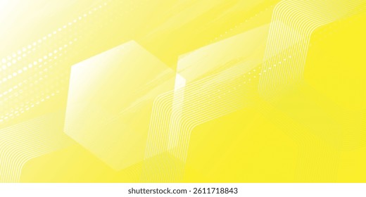 Digital abstract background hexagon lines on yellow background. Futuristic digital network stripe line art design for poster, brochure, cover, website, banner