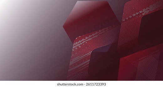 Digital abstract background hexagon lines on red grunge background. Futuristic digital network stripe line art design for poster, brochure, cover, website, banner