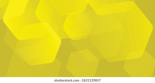 Digital abstract background hexagon lines on yellow background. Futuristic digital network stripe line art design for poster, brochure, cover, website, banner
