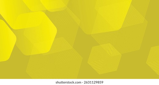 Digital abstract background hexagon lines on yellow background. Futuristic digital network stripe line art design for poster, brochure, cover, website, banner