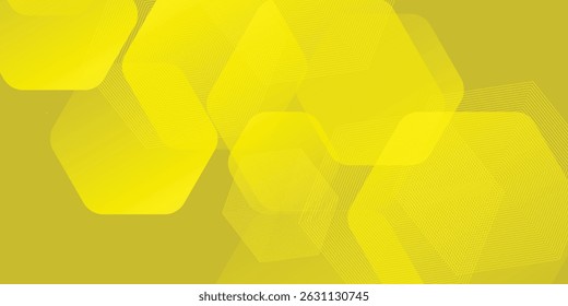 Digital abstract background hexagon lines on yellow background. Futuristic digital network stripe line art design for poster, brochure, cover, website, banner