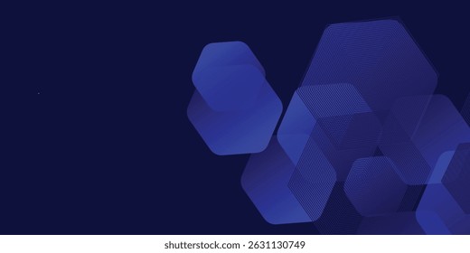 Digital abstract background hexagon lines on blue background. Futuristic digital network stripe line art design for poster, brochure, cover, website, banner