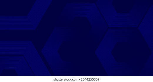 Fundo abstrato digital com linhas hexágono no fundo azul. Design de arte de linha de rede digital futurista para cartaz, folheto, capa, site, banner, eps10