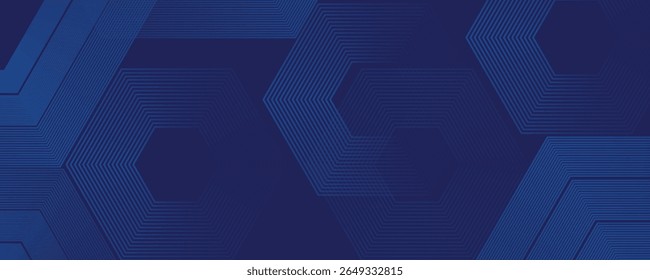 Fundo abstrato digital com linhas hexágono no fundo azul. Design de arte de rede digital futurista para cartaz, folheto, capa, site, banner
