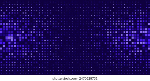 A digital abstract background with a pattern of blue pixel squares on a dark blue backdrop. Ideal for use in technology, digital media, and modern design projects. Vector illustration