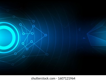 digital abstract background, triangle polygon technology network, circle wave internet communication graphic vector