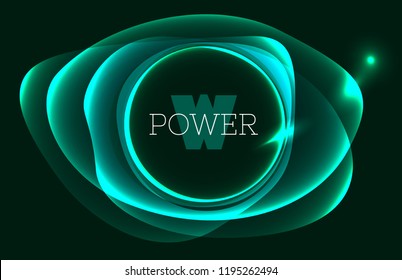 Digital abstract background with typography logo of power lettering in circle of energy waves