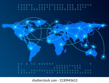 ilustración vectorial futurista del mapa de fondo abstracto digital resplandor con tecnología de comunicación de red de enlaces