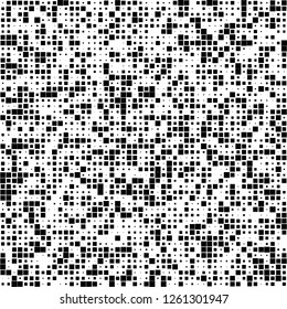 Resumen digital Fondo de píxeles en blanco y negro, fondo abstracto de código QR, patrón sin brillo vectorial, textura de píxeles aleatorios


