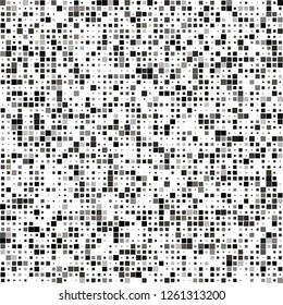 Digitaler abstrakter schwarz-weißer Pixel-Hintergrund, abstrakter QR-Code, Vektornahtloses Muster, Random-Pixel-Textur

