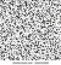 Digitaler abstrakter schwarz-weißer Pixel-Hintergrund, abstrakter QR-Code, Vektornahtloses Muster, Random-Pixel-Textur

