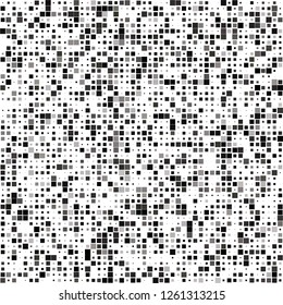 Digitaler abstrakter schwarz-weißer Pixel-Hintergrund, abstrakter QR-Code, Vektornahtloses Muster, Random-Pixel-Textur

