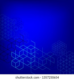Digital abstract boxes on blue background. lines and cube Vector illustration.