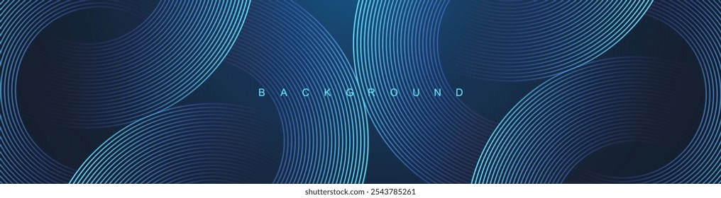 Digital abstract circle lines on blue background. Geometric stripe line art design for poster, brochure, cover, website, header, web banner, presentation