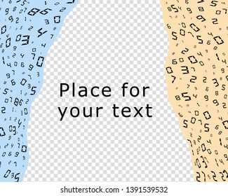 Digital abstract code, in the form of a curtain. Random placement, different sizes. Vector illustration with space for text, transparent background.