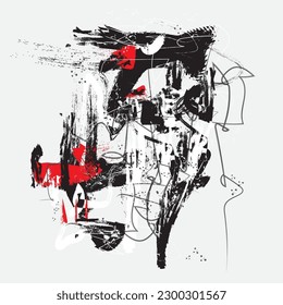 Digital Abstract contemporary Black red and white