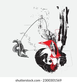 Digital Abstract contemporary Black red and white