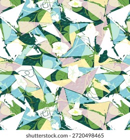 Digital abstract design featuring modern shapes and vibrant colors, ideal for fabric printing, textiles, fashion, home decor, seamless pattern, high resolution, contemporary artistic style.