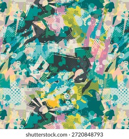 Digital abstract design with vibrant colors and fluid shapes, optimized for seamless fabric printing, perfect for fashion textiles, and modern surface pattern projects.