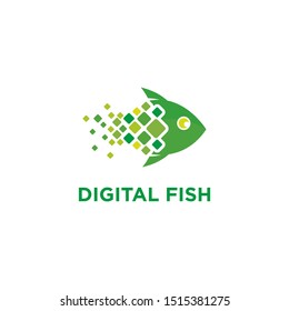 Digital Abstract Fish Technology Logo Stock Vector 