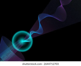 A digital abstract glowing circle with light waves, This content was created using vector drawing tools and software, not generated by AI