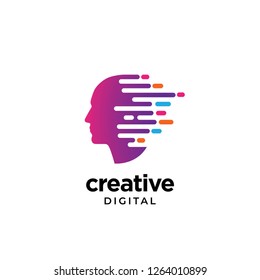 Digital Abstract human head logo for creative digital