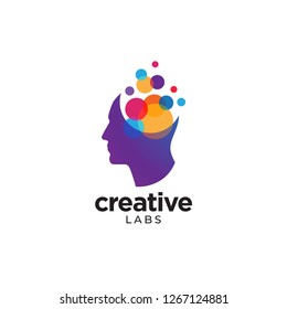 Digital Abstract human head logo for creative labs, colorful scattered circle