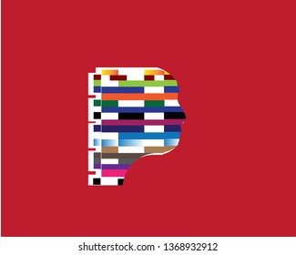 Digital Abstract human head logo with shattered pixel - Vector
