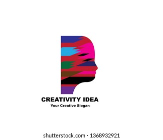Digital Abstract human head logo with shattered pixel - Vector
