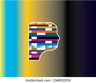 Digital Abstract human head logo with shattered pixel - Vector
