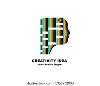 Digital Abstract human head logo with shattered pixel - Vector
