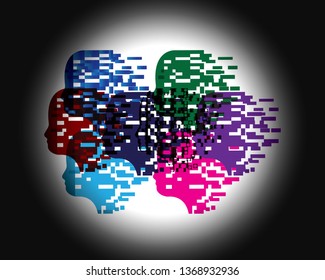 Digital Abstract human head logo with shattered pixel - Vector
