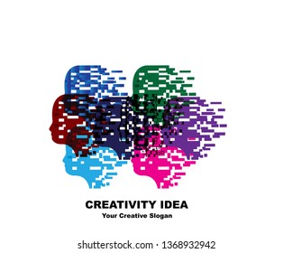 Digital Abstract human head logo with shattered pixel - Vector

