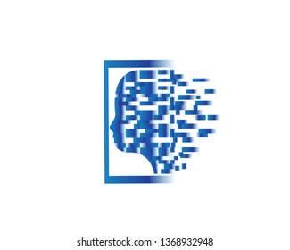 Digital Abstract human head logo with shattered pixel - Vector
