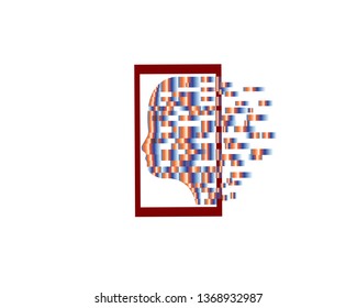 Digital Abstract human head logo with shattered pixel - Vector
