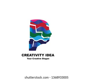Digital Abstract human head logo with shattered pixel - Vector
