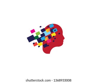 Digital Abstract human head logo with shattered pixel - Vector
