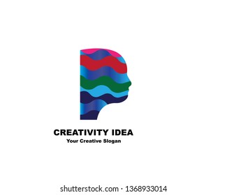 Digital Abstract human head logo with shattered pixel - Vector
