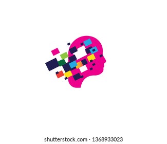Digital Abstract human head logo with shattered pixel - Vector
