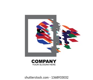 Digital Abstract human head logo with shattered pixel - Vector
